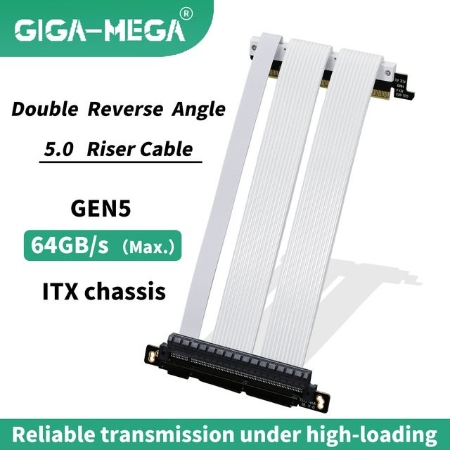 GIGA-MEGA PCIe 5.0 X16 GPU Riser-Kabel Gen5 PCI Express Grafikkarten-Verlängerungskabel in Schwarz für RTX 5090 5080 ITX PC-Gehäuse - Bild 1