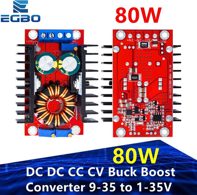 EGBO DC-DC Buck Boost Converter Spannungsregler Rot 80W Einstellbarer Step Up und Step Down Adapter 9-35V bis 1-35V - Bild 1