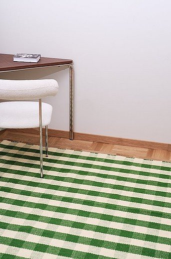 Jotex BILLE Teppich Grün Handgeknüpft aus Wolle mit Karomuster und rutschfester Unterseite - Bild 1
