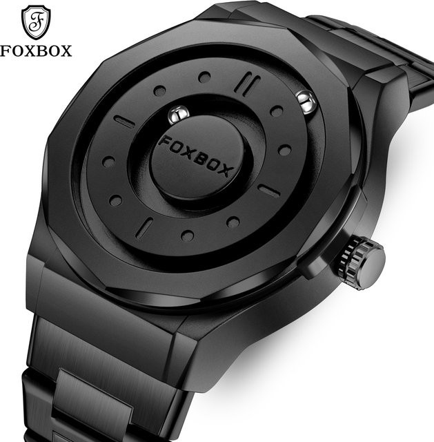 FOXBOX Armbanduhr Edelstahl, Quarz, Schwarz, Herren - Bild 1