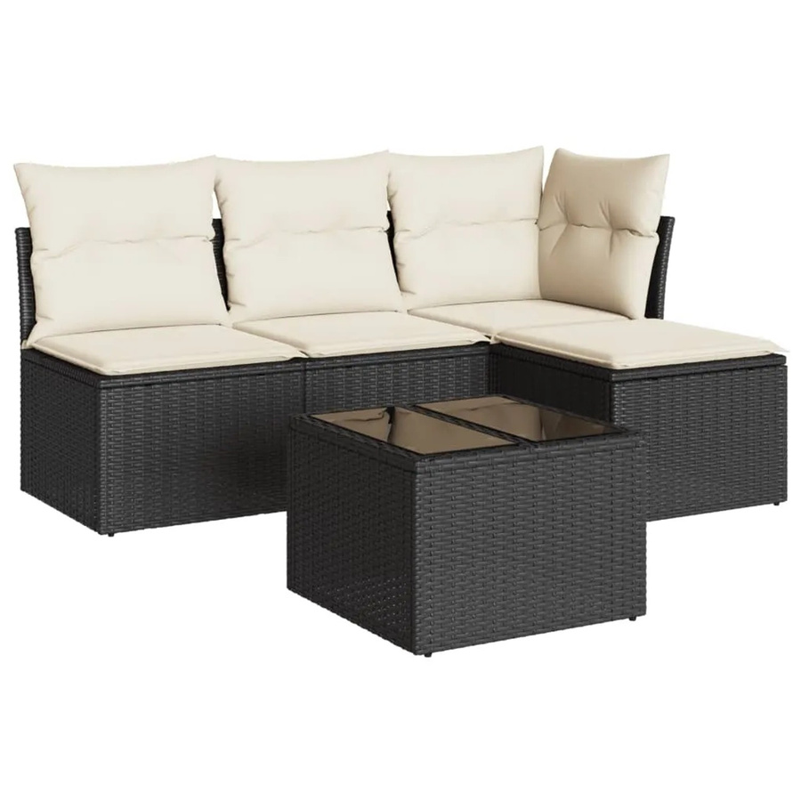 vidaXL 5-tlg Garten-Sofagarnitur in L-Form mit Polsterkissen und Couchtisch, Schwarz - Bild 2