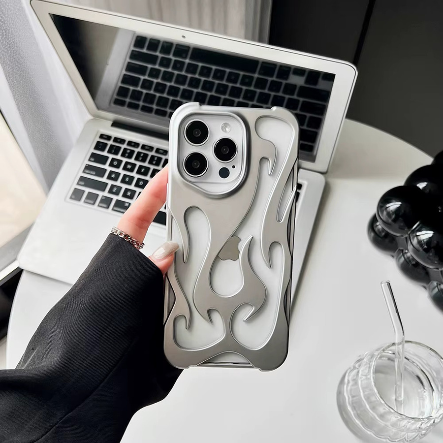 Ojeleye Silikon-Telefonhülle mit Flammenmuster für iPhone 16 15 14 13 12 11 Pro Max in Silber mit Wärmeableitung - Bild 1