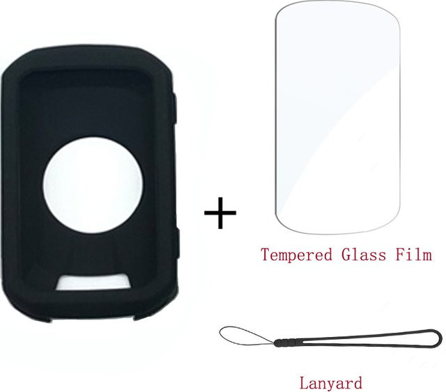 Garmin Edge 550 und Edge 850 Zubehör-Set in Schwarz mit Silikonhülle, Displayschutzfolie aus gehärtetem Glas und Trageband - Bild 1