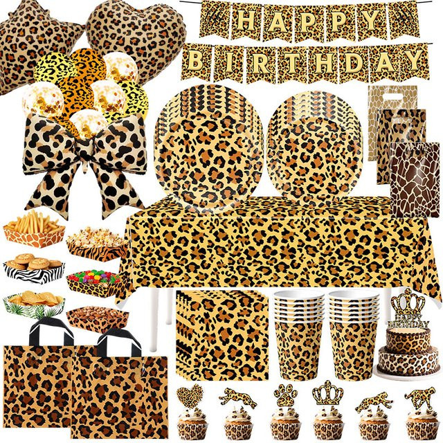 Leoparden-Geburtstagsdekoration Set mit Tischgeschirr, Tischdecke und Luftballons in Mehrfarbig für Mädchen-Geburtstagspartys - Bild 1
