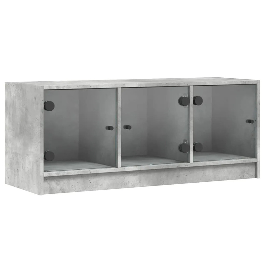 vidaXL TV-Schrank mit Glastüren in Betongrau, klassisches Design aus Holzwerkstoff und Glas, B/T/H: 102 x 37 x 42 cm - Bild 2