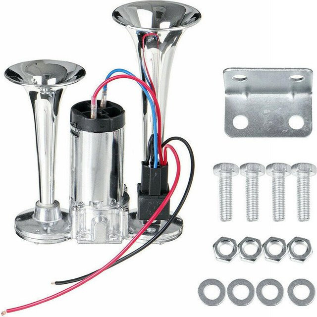 TOMTOP JMS Elektrische Autohupe mit Doppeltrompete und Relais, 12 V, Silber - Bild 1