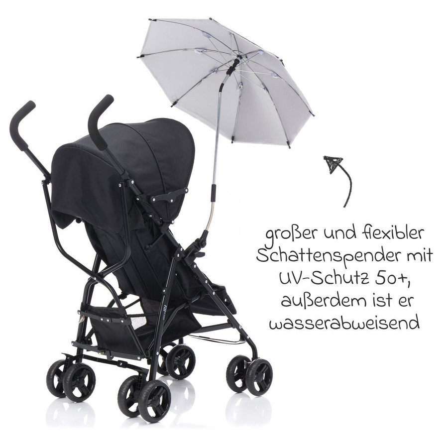 Fillikid Sonnenschirm Standard mit UV-Schutz 50+ und Universalhalterung in Schwarz - Bild 1