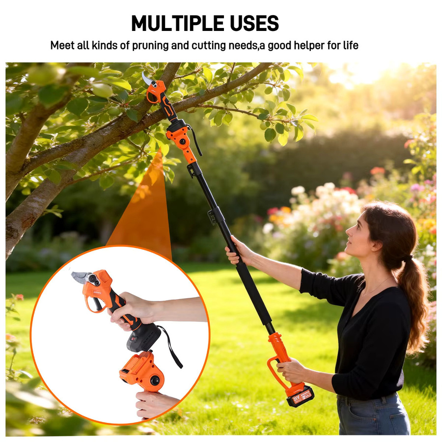 Drillpro Akku Astschere mit 8 Zoll Bürstenloser Kettensäge und 2m Teleskopstange, Orange - Bild 3
