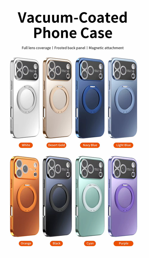 Vyimc Magnetische Handyhülle mit drehbarem Klappständer und Magnetring für iPhone 17, 16, 15, 14, 13 Pro Max in Lila oder Orange - Bild 4