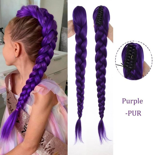 Langes geflochtenes lila Haarteil Pferdeschwanz Extensions für Kinder - Bild 1
