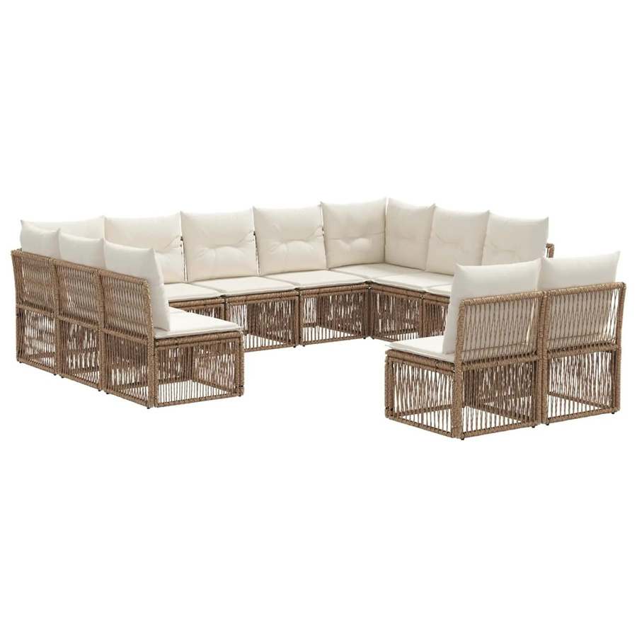 vidaXL Gartensofa-Set 11-teilig in U-Form aus Poly-Rattan und pulverbeschichtetem Stahl in Beige mit Polsterung und Kissen - Bild 2