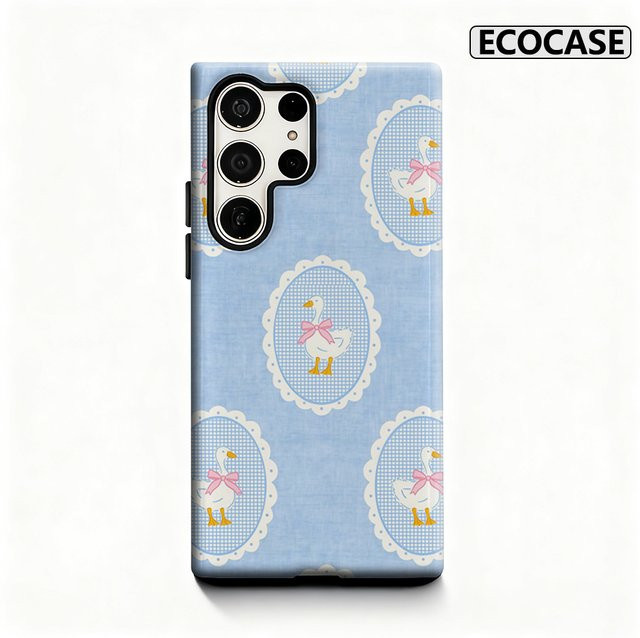 Handyhülle mit Entlein und rosa Schleife für Samsung Galaxy S25 Ultra, S24 und S23 Ultra Plus in Pink und Blau mit glänzender doppellagiger Rückseite - Bild 1
