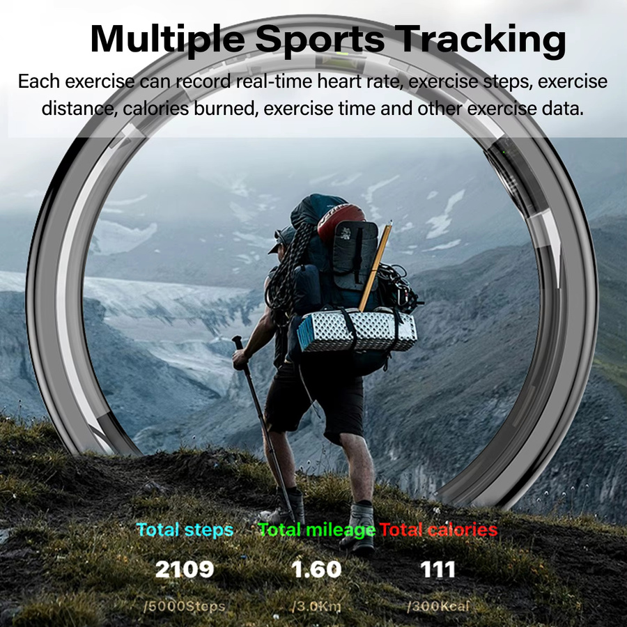 MISIRUN Smart Ring Schwarz mit Herzfrequenz- und Schlafüberwachung, Schrittzähler und 5ATM Wasserdichtigkeit für Unisex - Bild 4
