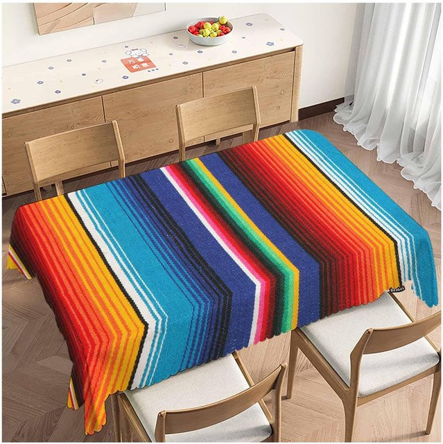 Wasserdichte Tischdecke JMG Household Supplies mit mexikanischem Regenbogen-Streifen-Design, rechteckig, Mehrfarbig, B/T: 140 x 140 cm - Bild 1