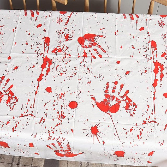 Halloween Tischdecke mit Bluthandabdruck von Yiran Furniture, Farbe: Rot/Weiß, B: 260 cm, T: 130 cm - Bild 1