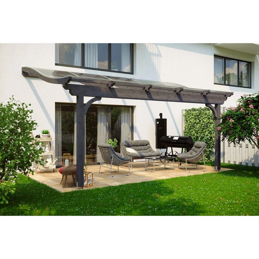 Skan Holz Terrassenüberdachung Verona aus Leimholz in Schiefergrau mit Polycarbonat-Dach, Breite: 541 cm, Tiefe: 339 cm - Bild 2
