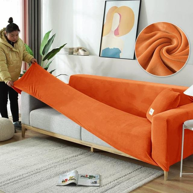 Dehnbarer Samt Sofabezug mit Anti-Rutsch-Funktion für Sessel und Ecksofas, Grau, Breite: 90-140 cm - Bild 1