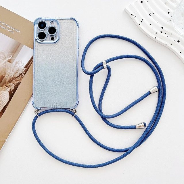 Stoßfeste Glitzer Hülle für Xiaomi Redmi Note 13 12 14 15 Pro 5G und POCO X7 X6 mit Crossbody Kordel Lanyard in Transparent und Blau - Bild 1