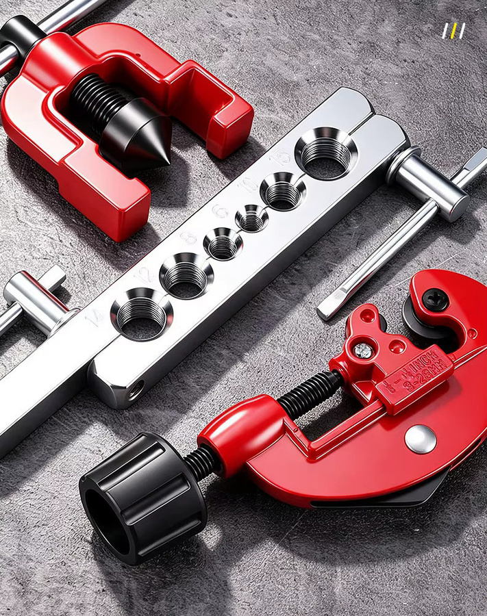 NIUXIANG Kupferrohr-Bördelwerkzeug-Set in Rot mit Rohrschneider, Rohrexpander und Befestigungsvorrichtung für Einzel- und Doppelrohr-Reparaturen - Bild 3