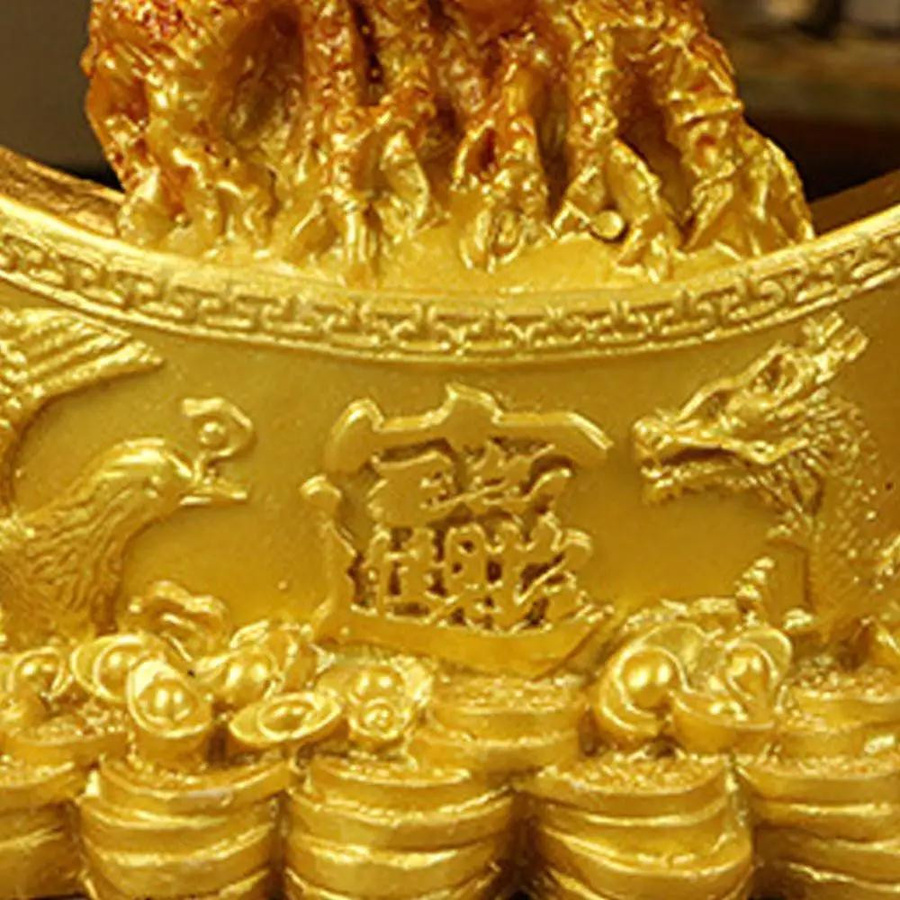 Yiran Furniture Glücksgeldbaum mit chinesischen Goldbarren und Kristallen in Gold für Feng Shui als Tischdekoration - Bild 1