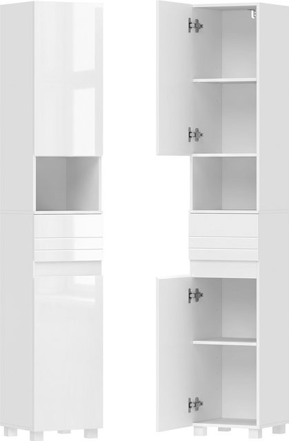 HOMCOM Badezimmerschrank schmaler Badschrank in Weiß mit Hochglanz Türen und verstellbaren Einlegeböden, B/T/H: 30 x 30 x 170 cm - Bild 1