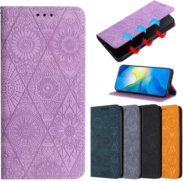 Magnetische Leder-Handyhülle als Flip Wallet Back Cover für Samsung Galaxy S25 S24 Ultra S23 S22 S21 S20 FE 5G S10 S9 S8 Plus in Schwarz und Lila - Bild 1