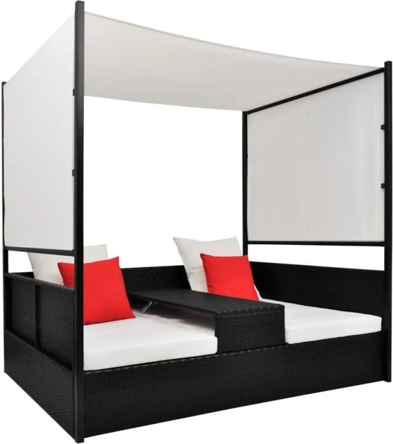 Furnicato Gartenbett mit Baldachin aus Poly Rattan in Schwarz, B: 190 cm, T: 130 cm - Bild 1