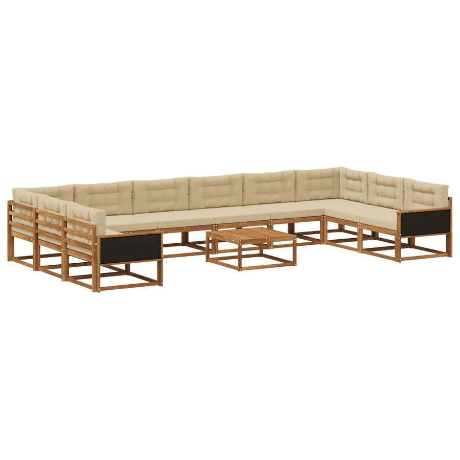 vidaXL Outdoor-Sofagarnitur in U-Form aus massivem Akazienholz mit 11-teiligem Set, Farbe Natur-Beige - Bild 2