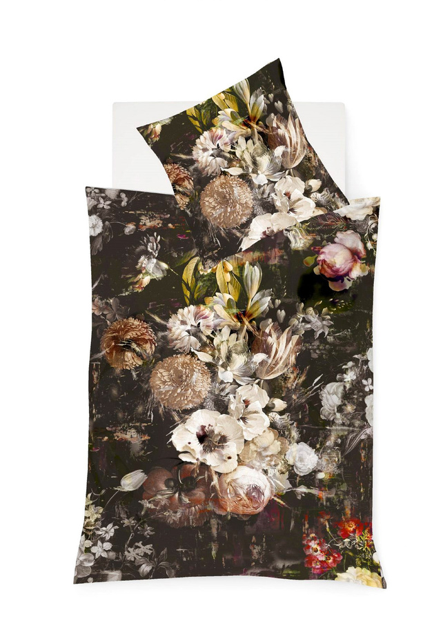 Fleuresse Mako-Satin Bettwäsche mit Rosenblüten Design, grau braun, wendbar, B/H: 135 x 200 cm und 80 x 80 cm - Bild 1