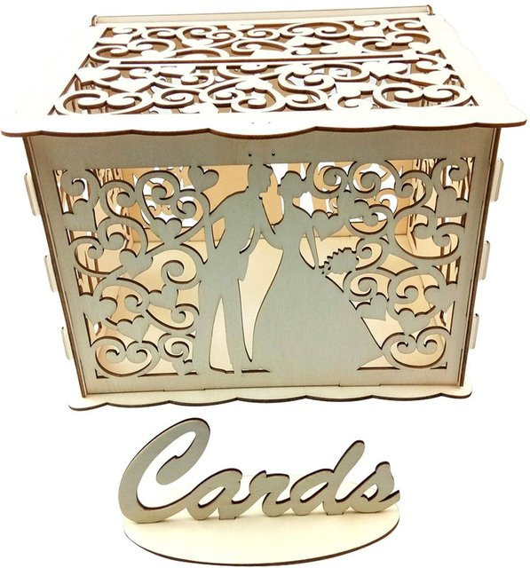 Brazone Holz-Geschenkkartenbox für Hochzeiten mit Blumenmuster in Beige - Bild 1