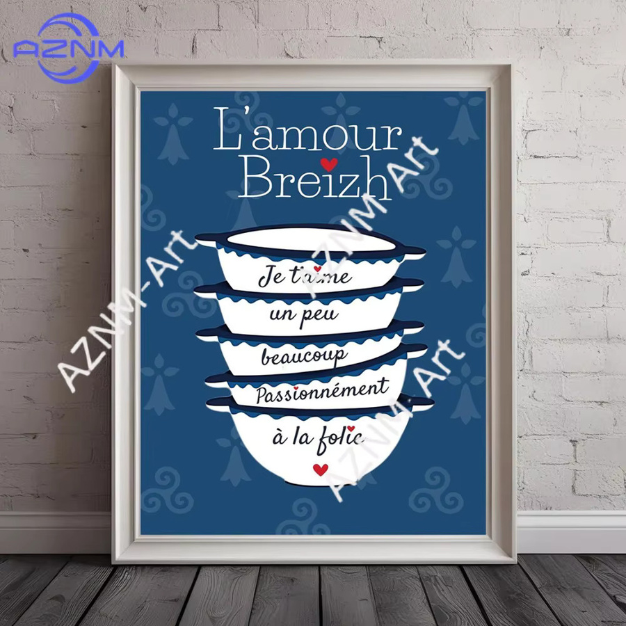 KAYOU Poster Love Breizh mit bretonischen Symbolen und Boho-Landschaft in Blau - Bild 2