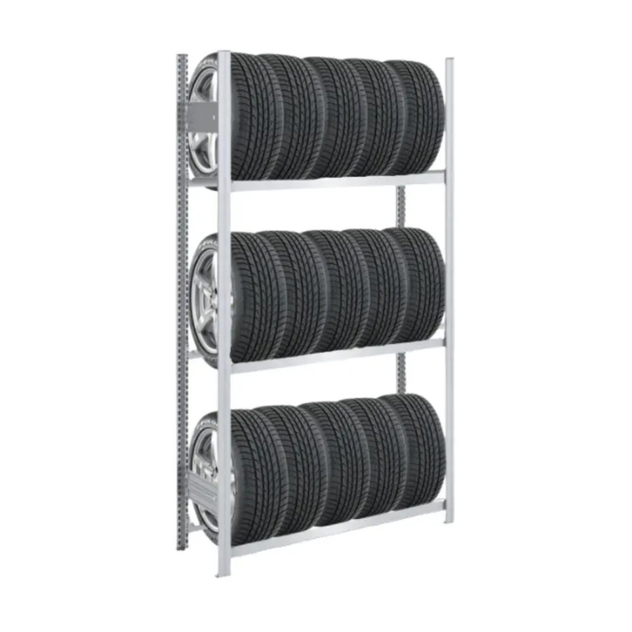 PROREGAL Tire Pro Reifenregal aus verzinktem Stahl, Farbe Silber, H x B x T: 200 x 100 x 43 cm, 3 Ebenen mit verstellbaren Regalböden und 150 kg Fachlast - Bild 2
