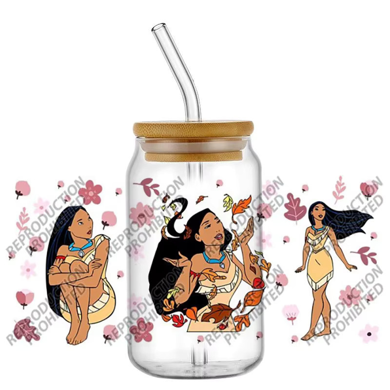 Pocahontas Cartoon UV DTF 3D-Transferaufkleber für Gläser und Becher, Mehrfarbig - Bild 1