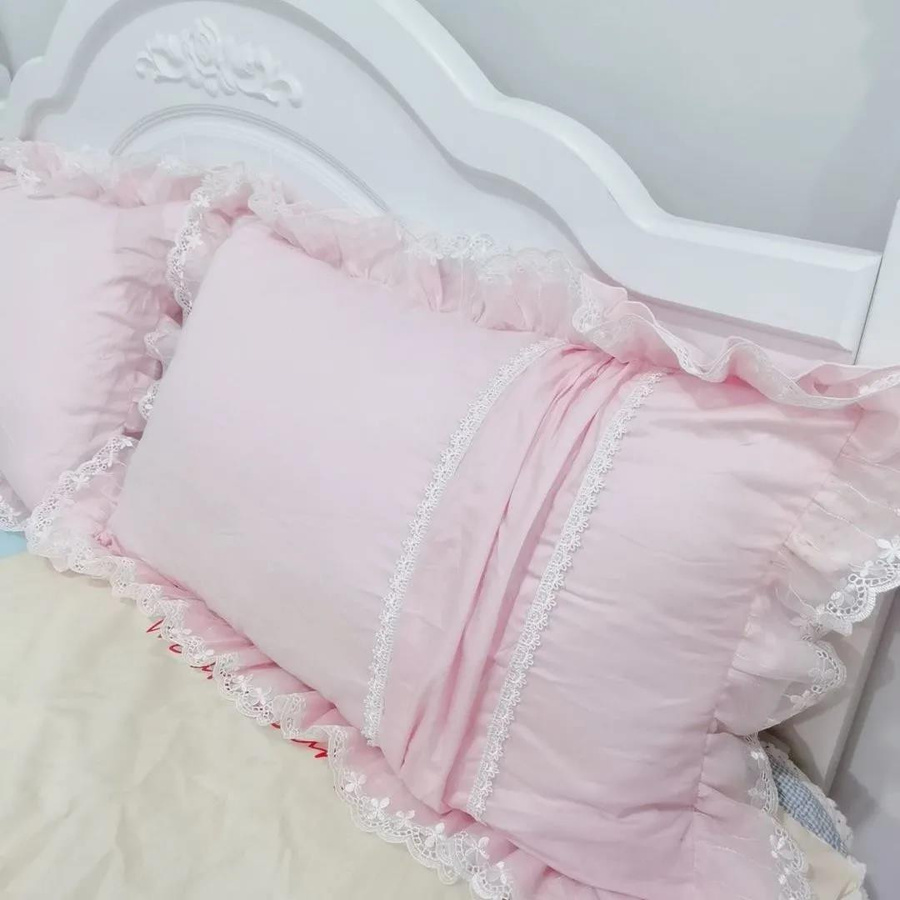 Wtempo Bedding Zweier-Pack Prinzessinnen-Kissenbezüge aus Baumwolle in Pink mit Spitze und doppelten Rüschen - Bild 1