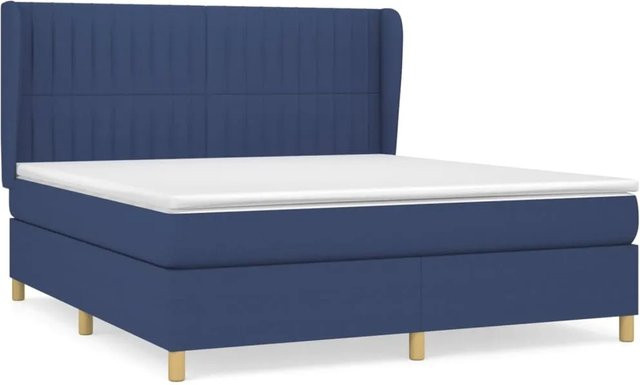 vidaXL Boxspringbett mit Matratze in Blau aus Stoff, Hybrid-Modell mit Taschenfederkern, B/T: 160 x 200 cm - Bild 1