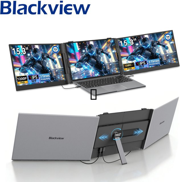 Blackview DCM8 15,3 Dual Tragbarer Monitor in Schwarz mit Full HD IPS Display und TÜV Low Blue Light Zertifizierung - Bild 1
