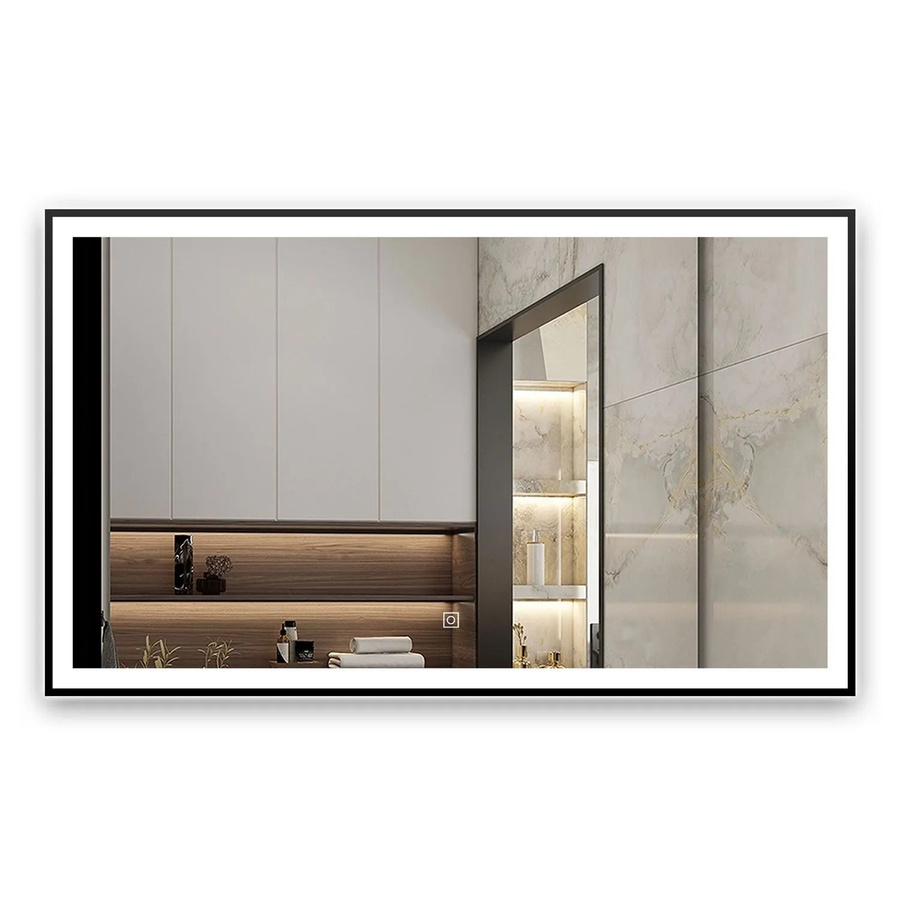 Aica Sanitär Badspiegel mit LED Beleuchtung in Schwarz, B: 120 cm, H: 70 cm, dimmbar mit Memory Touch Schalter - Bild 2