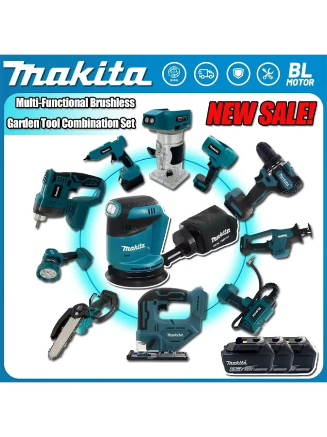 Makita Elektrowerkzeug Kombi-Set mit bürstenlosem Akku-Schlagbohrschrauber, Winkelschleifer und elektrischer Kreissäge inklusive 18V Akku - Bild 2