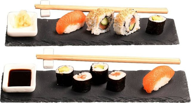 Keeper Sushi-Set aus Keramik und Holz in Grau Schiefer, Breite: 30 cm, Tiefe: 10 cm - Bild 1