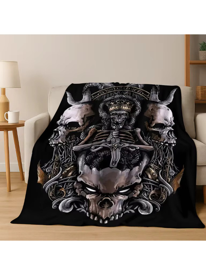 Faviora Flanelldecke Wikinger Design mit Fenrir Rabe und Runen in Schwarz, weiche und warme Decke für Schlafzimmer, Büro oder Reisen - Bild 2