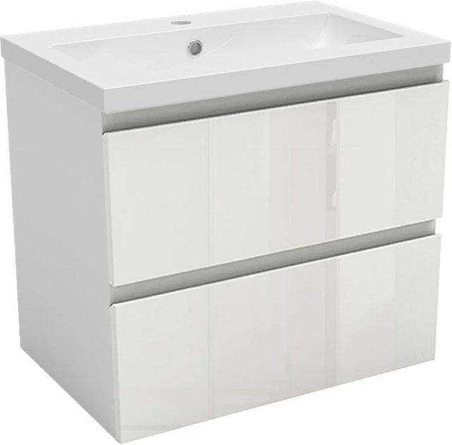 AICA Badmöbel Set Aalst: 2-teiliges Waschtisch-Set mit Unterschrank in Weiß Hochglanz, Breite: 60 cm, mit Softclose-Funktion - Bild 1
