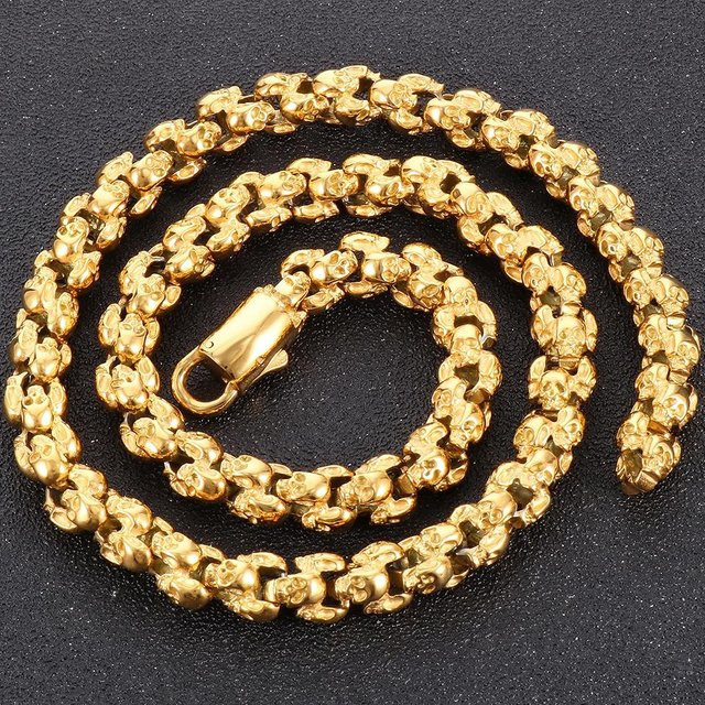 TrustyLan Halskette, Totenkopf, Edelstahl, Gold, Herren, 70 cm - Bild 1