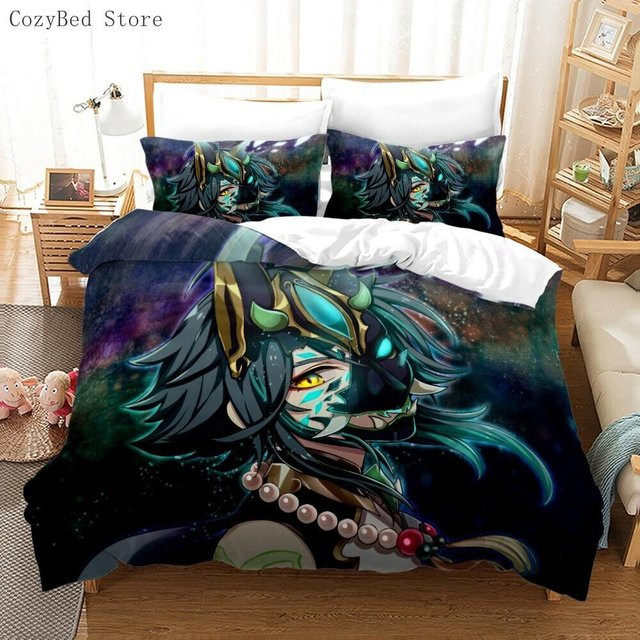Genshin Impact Bettwäsche-Set mit 3D-Anime-Design von Binchi Outdoor Product, bunt, B/H: 135 x 200 cm - Bild 1
