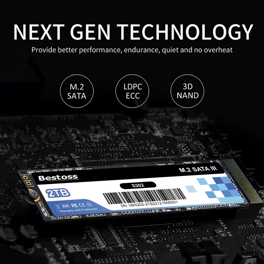 Bestoss M.2 SATA 3.0 NGFF SSD Interner Solid State Drive für Desktop und Laptop, Farbe: Schwarz - Bild 3