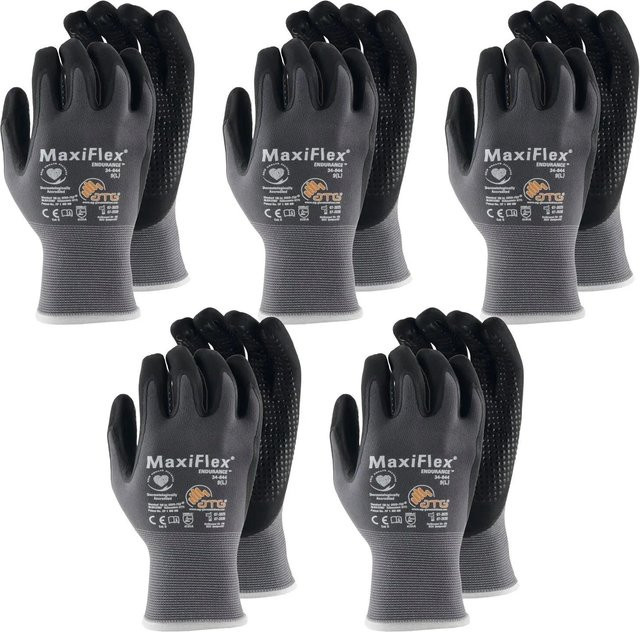 vasalat Set Maxiflex Endurance Schutzhandschuhe mit Nitrilbeschichtung, Größe 9, Unisex, 5 Paar, Grau/Schwarz - Bild 1