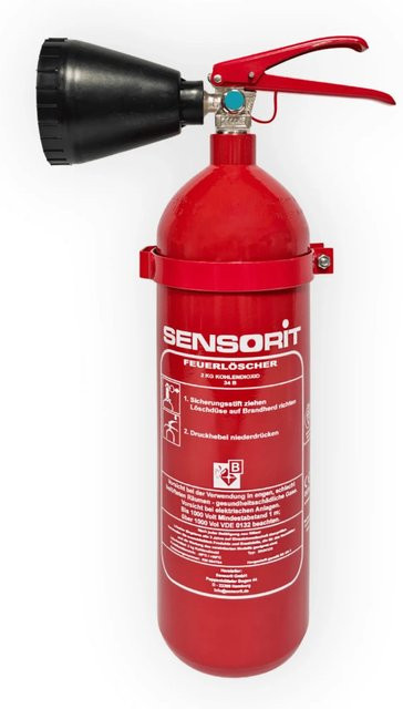 Sensorit CO2 Feuerlöscher 2kg Kohlendioxid für elektrische Anlagen und EDV nach DIN EN 3 inklusive Instandhaltungsschild und Wandhalter - Bild 1