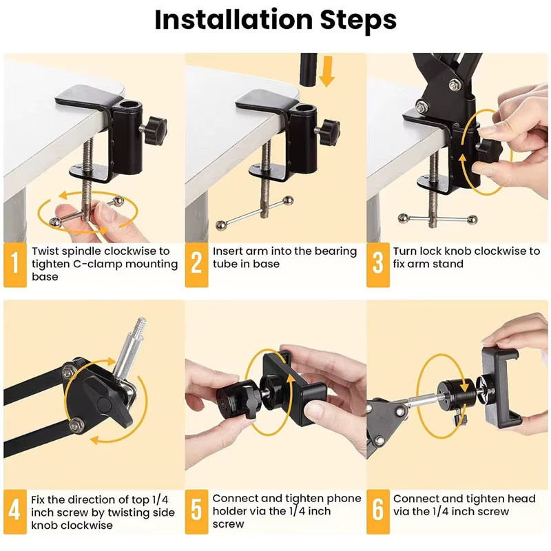 FGCLSY Flexibles Armstativ für Telefonständer in Schwarz mit 360 Grad Rotation für Tisch, Laptop und Video-Aufnahmen - Bild 4
