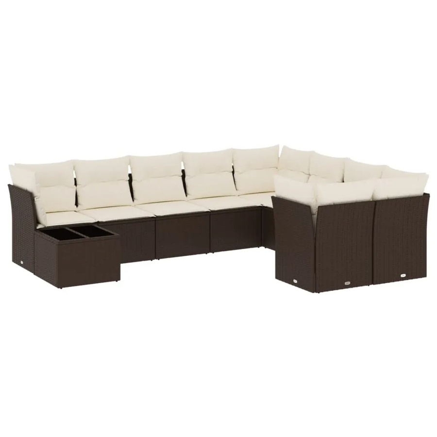vidaXL 10-tlg. Garten-Sofagarnitur aus Poly-Rattan in Braun mit Ecksofa, Gartentisch und Kissen mit Stauraum - Bild 2