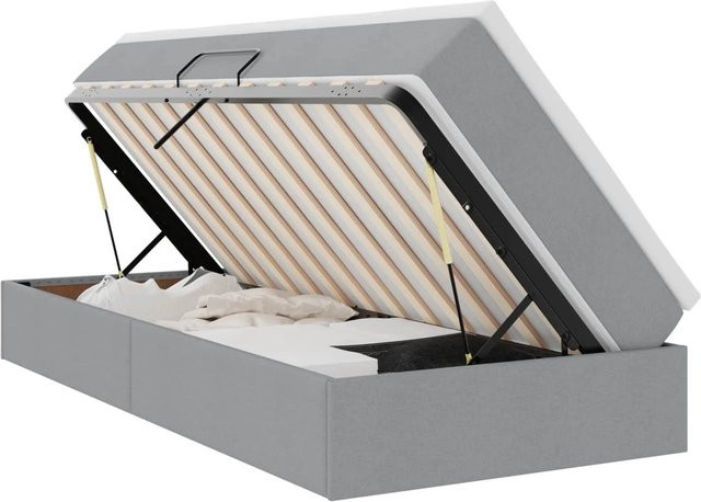 vidaXL Aufbewahrungsbett mit Matratze in Hellgrau, B/T/H: 90 x 200 x 48,5 cm - Bild 1
