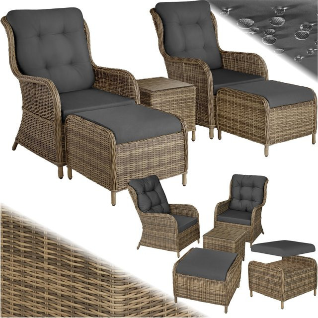 tectake Benissa Sitzgruppe aus Aluminium und Rattan für 2 bis 4 Personen mit Sicherheitsglasplatte in Natur, B/T/H: 90 x 67 x 100 cm - Bild 1